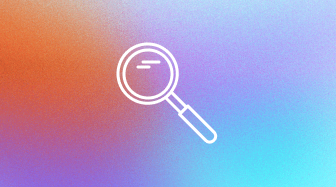 A white magnifying glass icon on a gradient background transitioning from orange on the left to blue on the right.